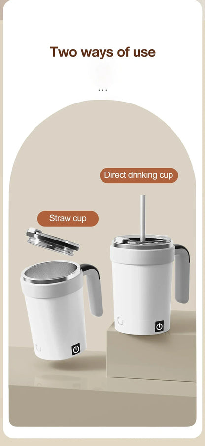 380ML Automatic Magnetic Stirring Mug with Straw & Lid Stainless Steel Waterproof USB Electric Mixing Coffee Mug 2025 New