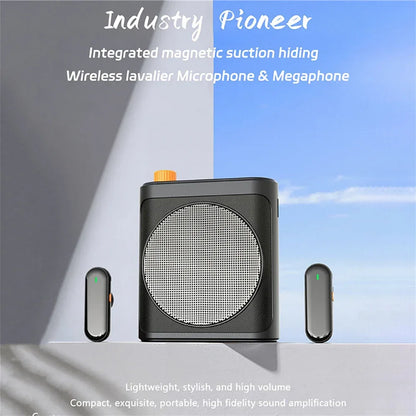Mini Wireless Microphone Amplifier with Charging Case Lavalier Microphone Megaphone Speaker for Teachers Tour Guides Coaches