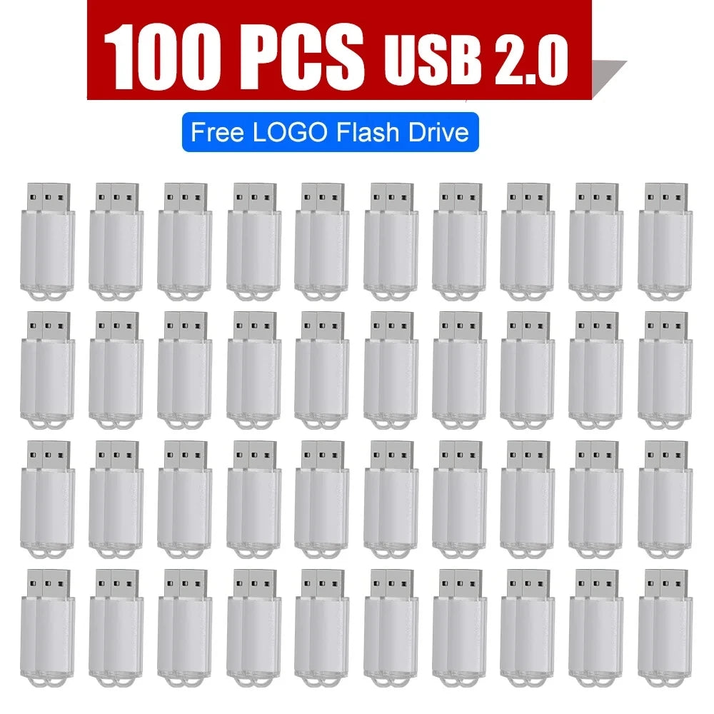 100PCS USB 2.0 Pendrive 128GB 64GB 32GB 16GB 8GB USB Flash Drive 4GB 2GB Free Laser Logo 2.0 USB Flash Drive Stick Best Gift