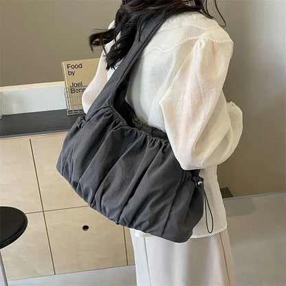 Nylon Cloth Bag Women Tote Bag Large Capacity Summer 2025 New Fashionable women's pleated Outdoor Travel bag Shoulder Bag