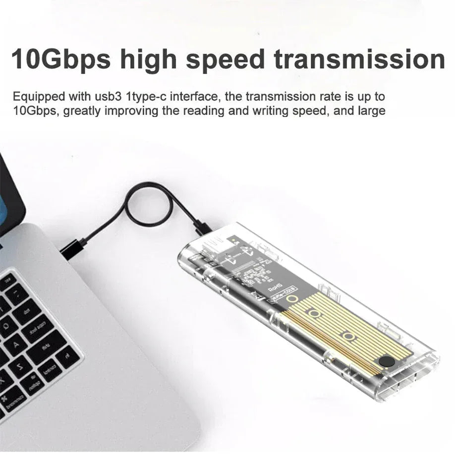 M.2 NVME PCIe NGFF SATA Dual Protocol SSD Case Clear USB Type C 10Gbps PCI-E M2 SSD Transparent External Enclosure Hard Disk Box