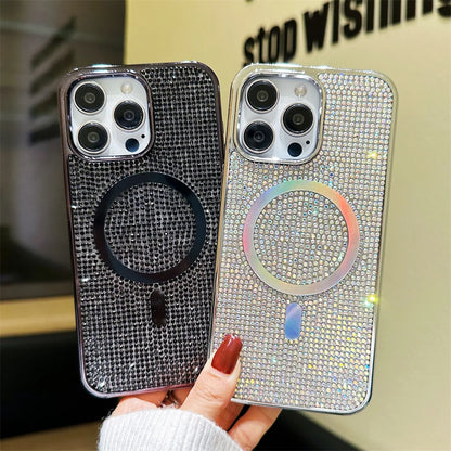 Luxury Diamond For Magsafe Case for iPhone 15 16 17 Pro Max Plus Bling Shinny Magnetic Cover for iPhone 11 12 13 14 Pro Max