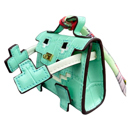 Mini Pixel Doll Bag Charm Adorable Croc-Etched PU Leather Keychain with Pouch for Earbuds & Coins Handcrafted Pastel Cutie Gift