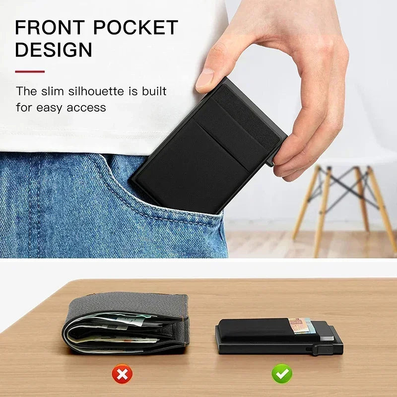 Slim RFID Blocking Metal Wallet for Men - Minimalist Smart Magic Card Case Holder with Protection for Bank ID and Credit Cards
