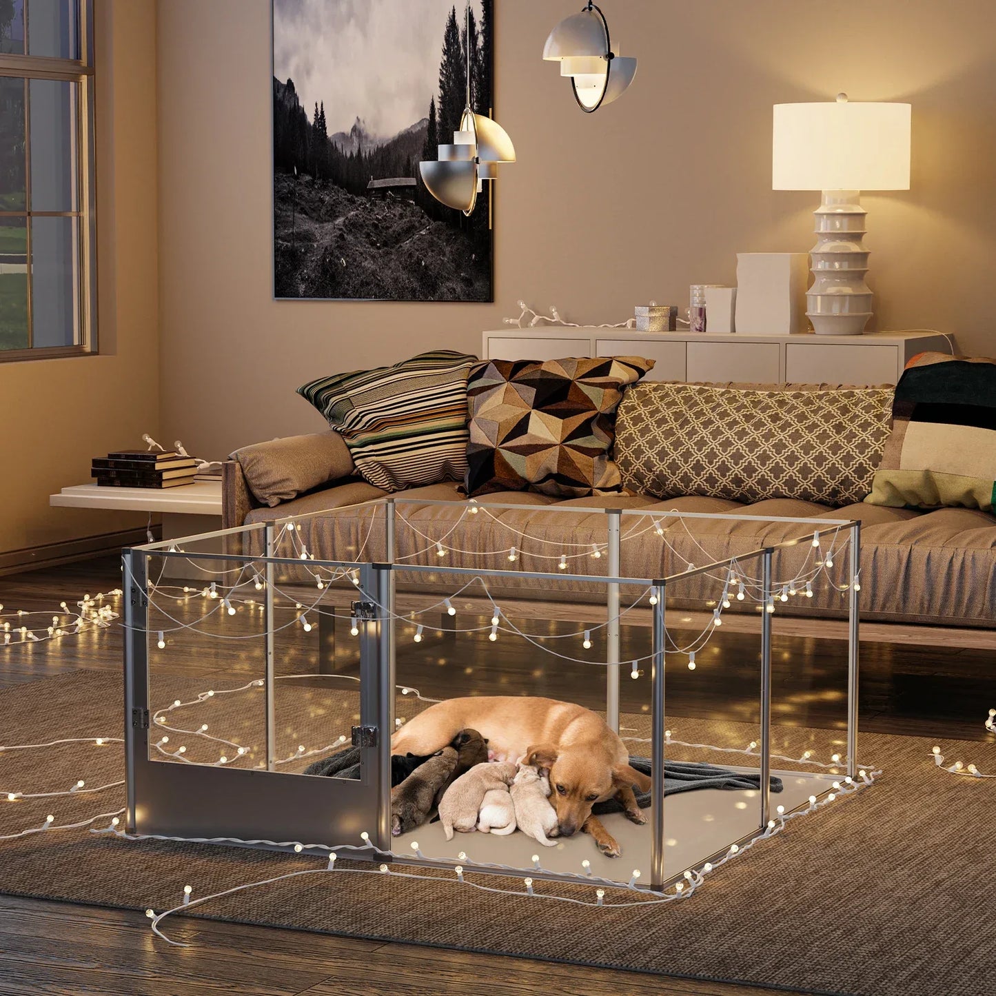 Acrylic Dog Playpen Fence with Waterproof Fertility Pad for Cats Puppies Whelping Pen Box Dog Cage Pet Supplies