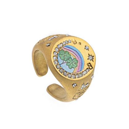 Stainless steel fashionable and popular Valentine's Day lion mermaid love painted ring with gold plating and color preservation