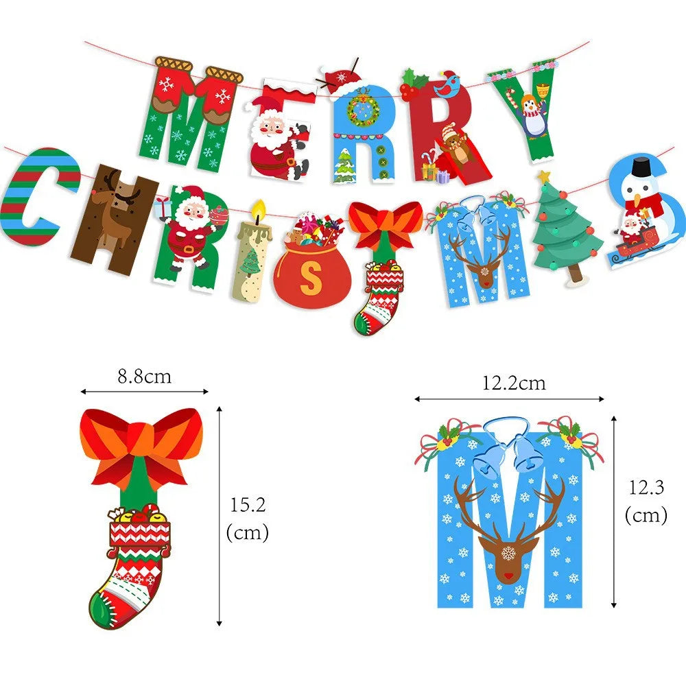 Christmas Banner Tree Ornaments Merry Decoration for Home 2025 Santa Claus Pendant Xmas Gifts New Year 2026 Flag Party Pulling