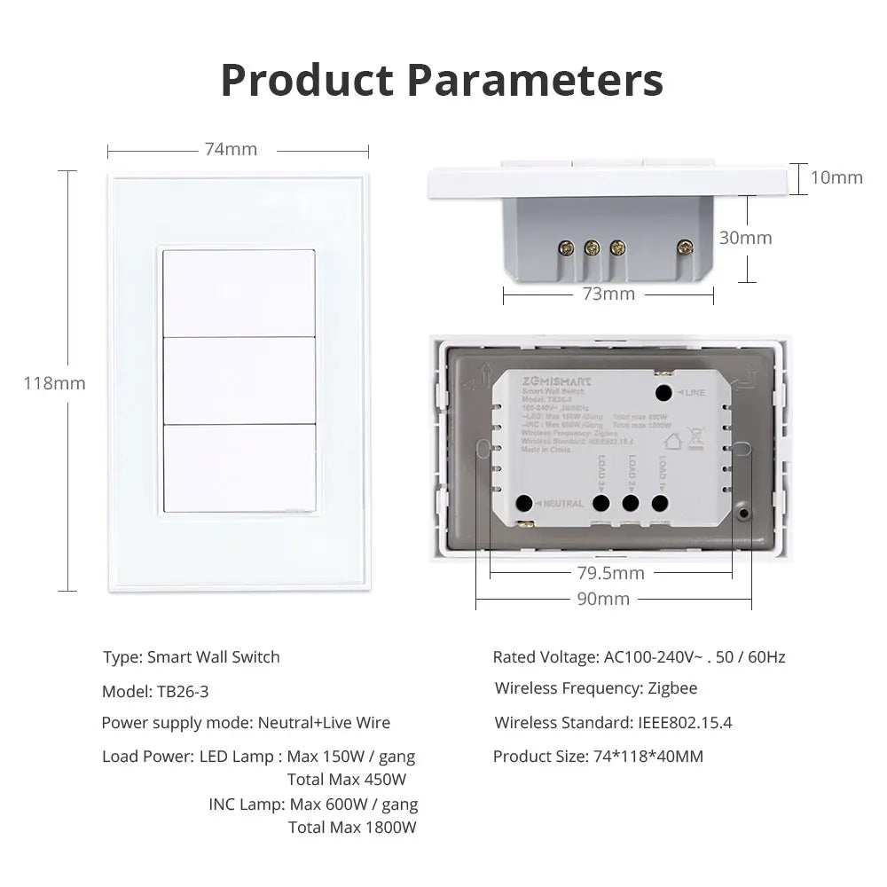 Zemismart Zigbee Interrupter 1 2 3 4 6 Gangs Light Switch Brazilian Wall switches Work with Tuya Smart Life Alexa Google Home