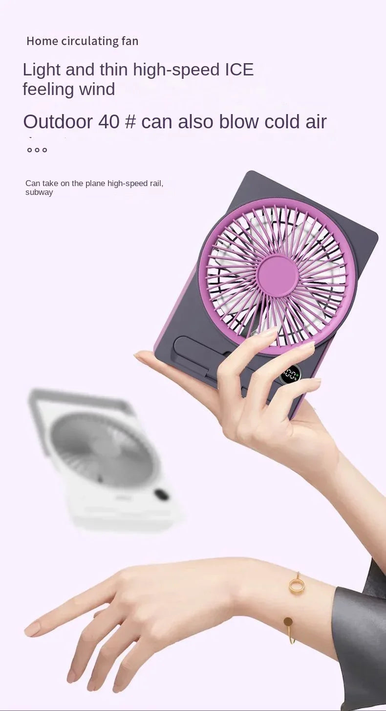 Ultra-thin Desktop Fan Digital Display USB Charging Strong Wind Portable Silent Card Style Fan Dormitory Office Summer Small Fan