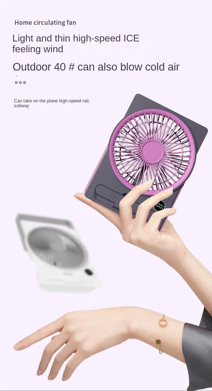 Ultra-thin Desktop Fan Digital Display USB Charging Strong Wind Portable Silent Card Style Fan Dormitory Office Summer Small Fan