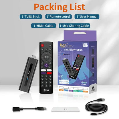 TV98 ATV Stick TV Stick Support HD 8K 4K Video BT5.0 4G 5G Dual WiFi6 Voice Remote Allwinner H313 Quad Core Smart 8GB 128GB iptv