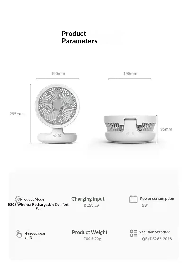 Edon Air Circulation Fan Wireless Suspended USB Rechargeable Night Light Touch Control 4 Wind Speed Folding Electric Fan Home