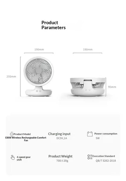 Edon Air Circulation Fan Wireless Suspended USB Rechargeable Night Light Touch Control 4 Wind Speed Folding Electric Fan Home