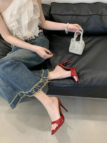 Hlieny 2026 Summer Fashion Stiletto Heels Women Pointed Toe Slippers Banquet Dress Sandals Party Wedding Mule Slides Shoes
