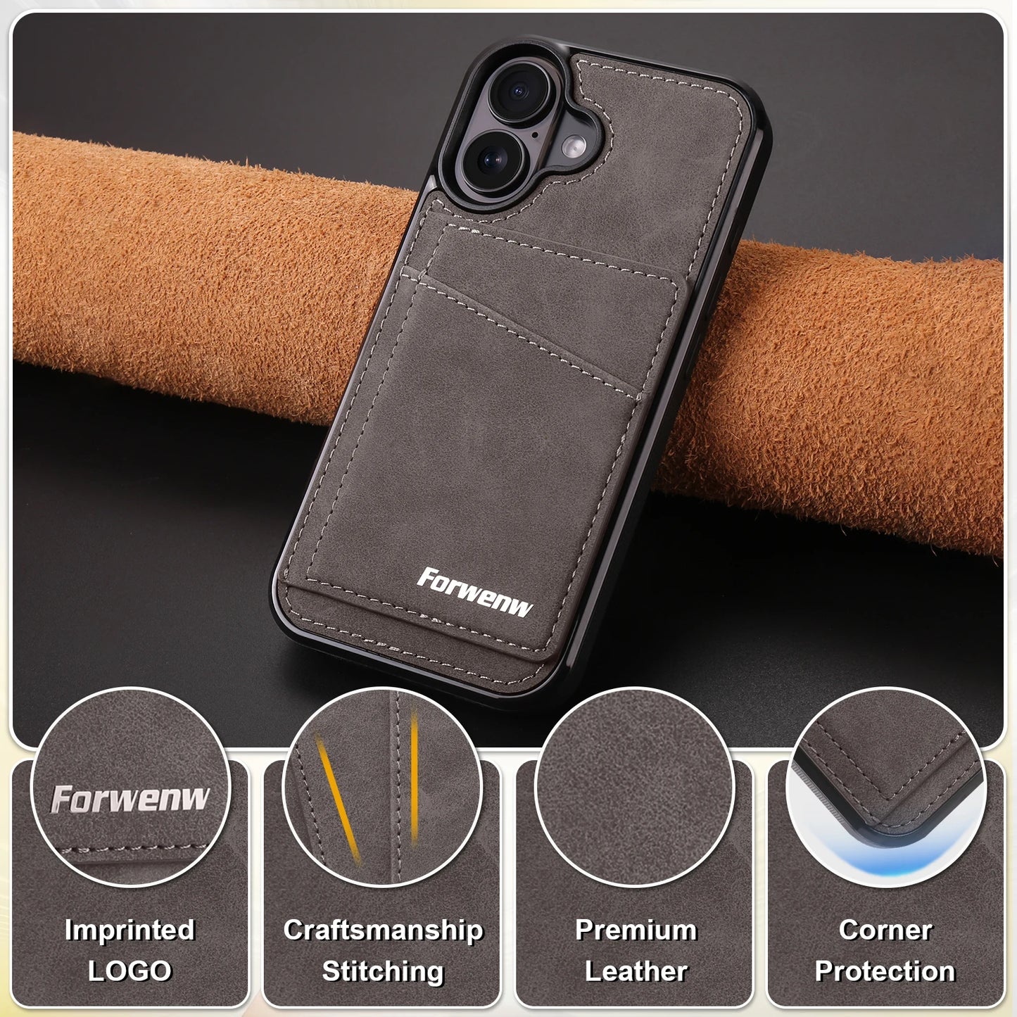 Business Flip Leather Case for iPhone 16 17 Air 16E 15 14 13 12 11 Pro Max Plus Mini Built-in Magnetic Wallet Card Phone Cover