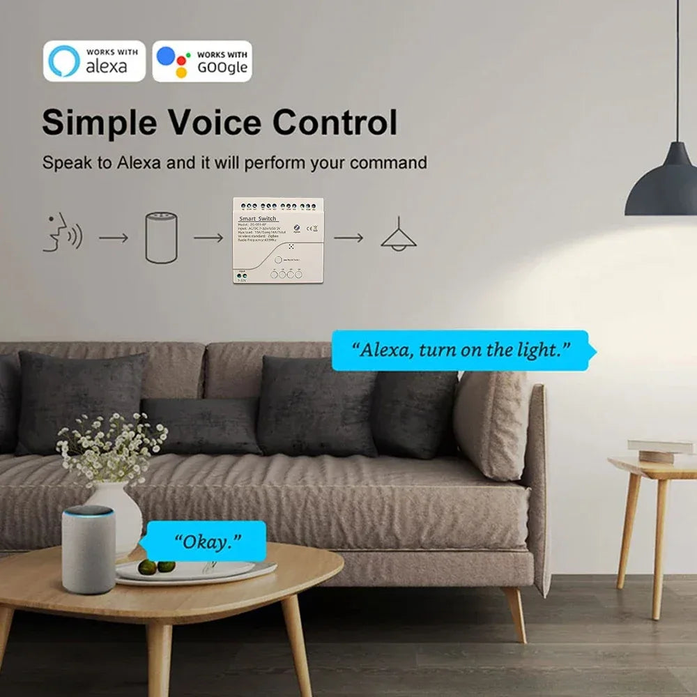 Tuya Smart Home 4CH Relay Module AC/DC 7-32V AC 220V 10A Wifi Switch 4 Channels RF433 Receiver Work With Vioce Alexa Google Home
