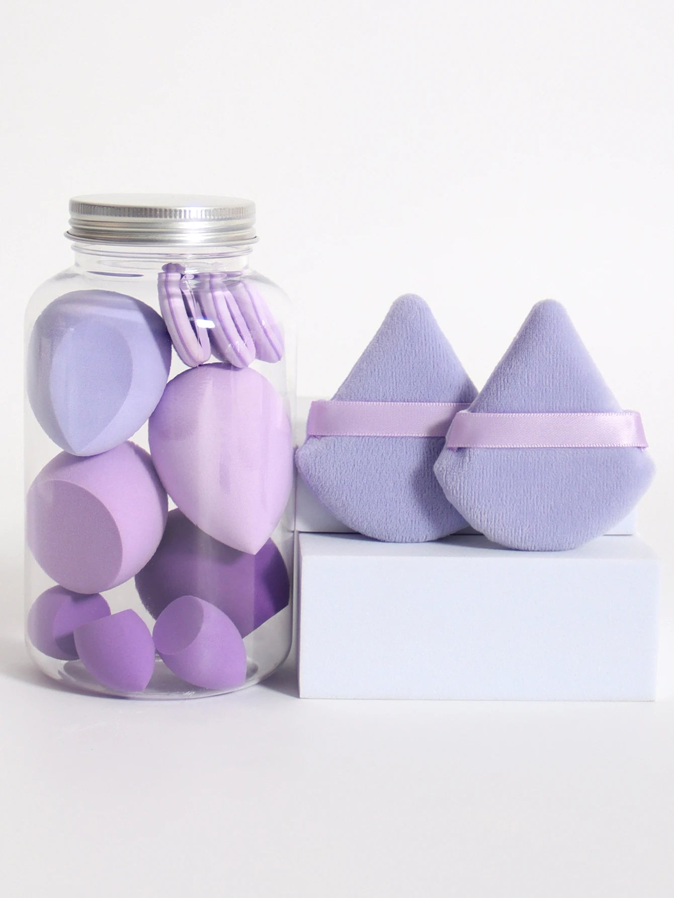 12Pcs Makeup Sponge Set with Storage Jar Latex-Free, Makeup Sponge Finger Puff, Dual-Use Wet & Dry Foundation Cosmetic Puffs