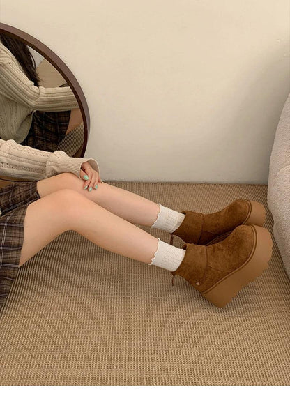 Winter Fashion Platform Heels Women Ankle Boots Keep Warm Height Increase  Short Booties Shoes Zapatos Mujer