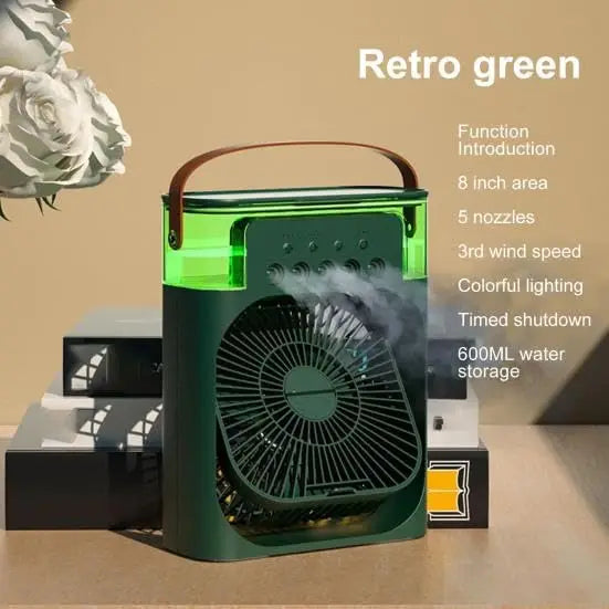 Portable Mini Air Cooler Humidifier Fan 3 Speed Mist Spray 7 Color LED 1/2/3 Hour Timer USB Desk Fan for Home Office Travel
