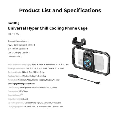 SmallRig Universal Cooling Mobile Phone Cage for iPhone 17 16/Android Smartphones w 2-in-1 USB-C Audio Adapter Power Bank Holder