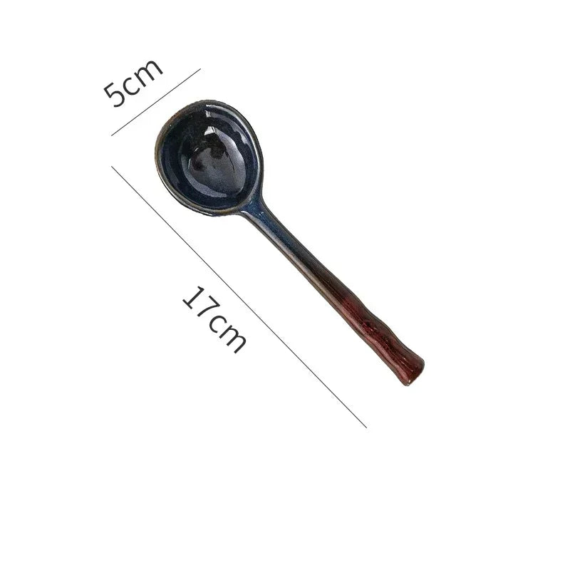 Cute Ceramic Flower Soup Spoon Kawaii Korean Ice Cream Hand Painted Dessert Spoon With Long Handle Kitchen Tableware Accessories