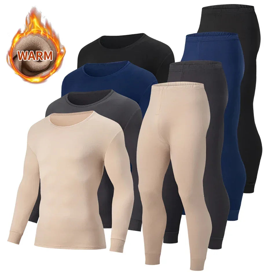 2-piece Autumn And Winter Men's Solid Color Simple and Versatile Round Neck Warm Underwear Set Comfortable Youth Home Clothes