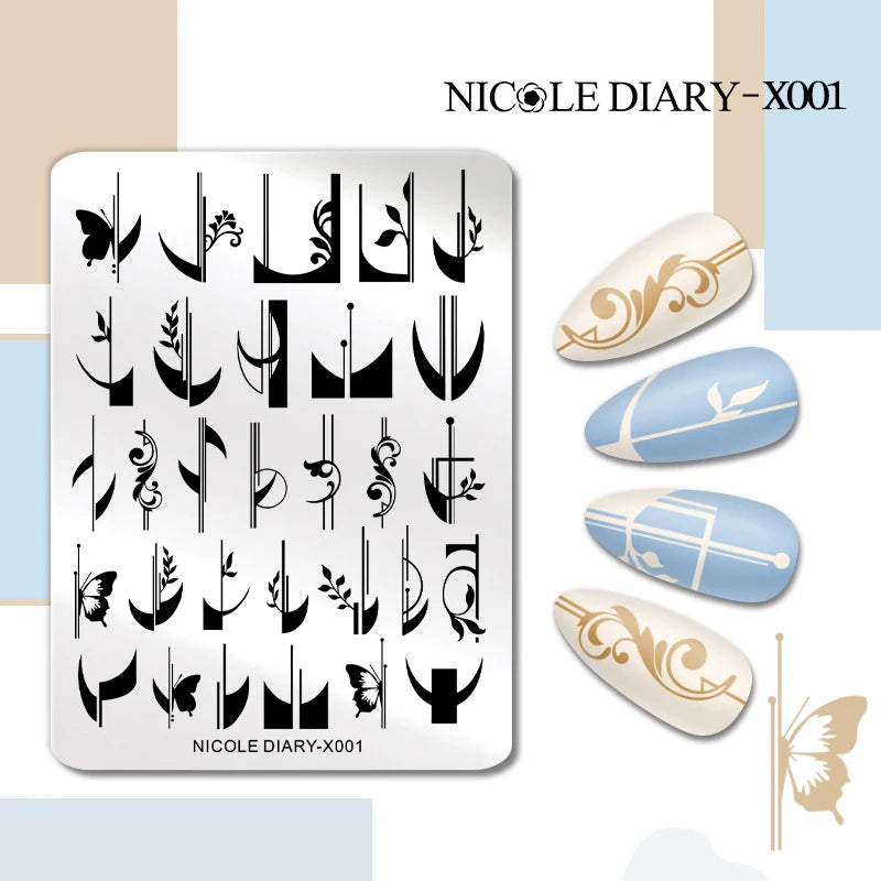 NICOLE DIARY Rose Flower Nail Stamping Plates Image Template Valentine's day Love Heart Printing Stencil Nail Art Manicure Tools