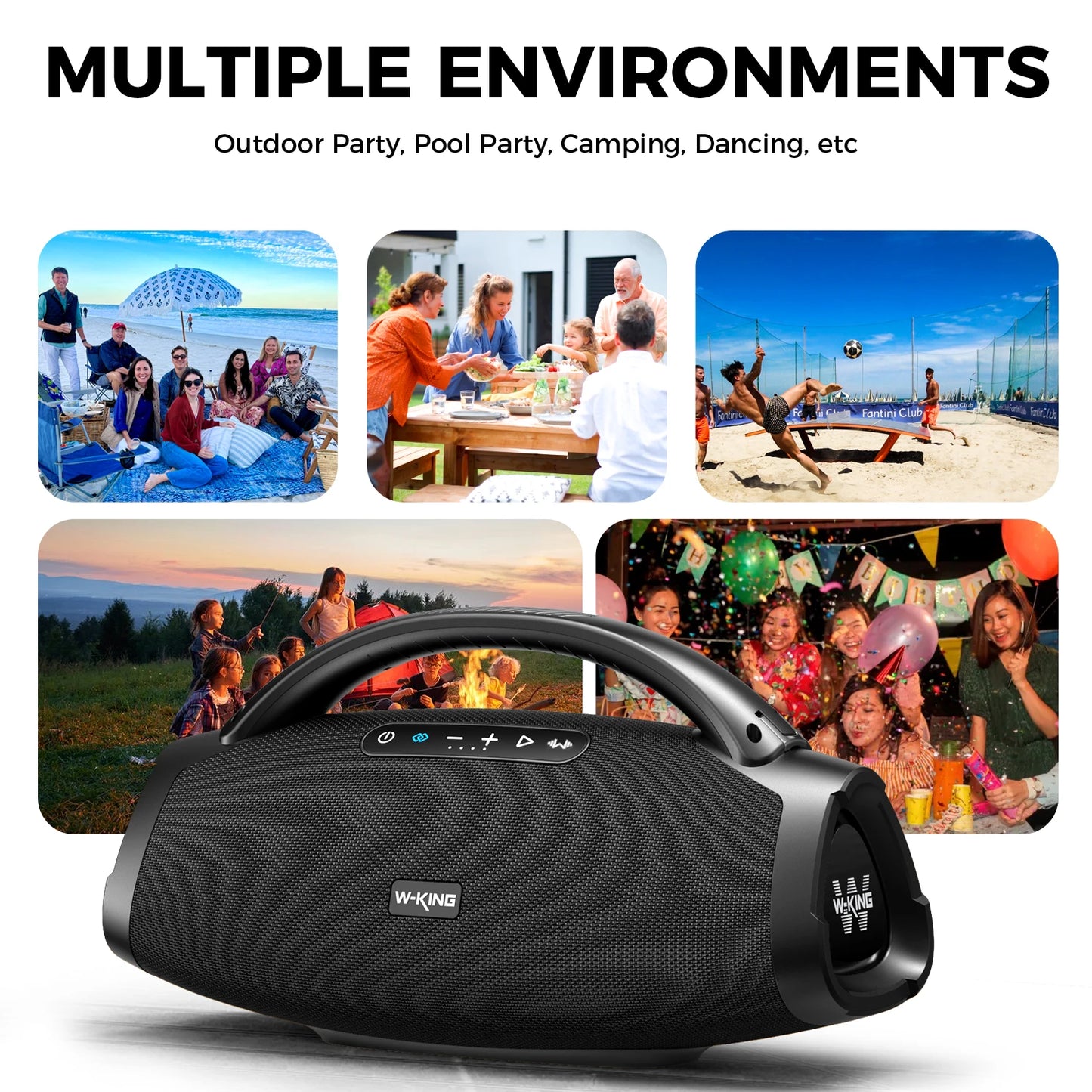 W-KING X20S Bluetooth Speaker w/Strap140W RMS Massive Bass Party Boombox IPX7 Waterproof Speaker Loud Outdoor Portable Sound Box