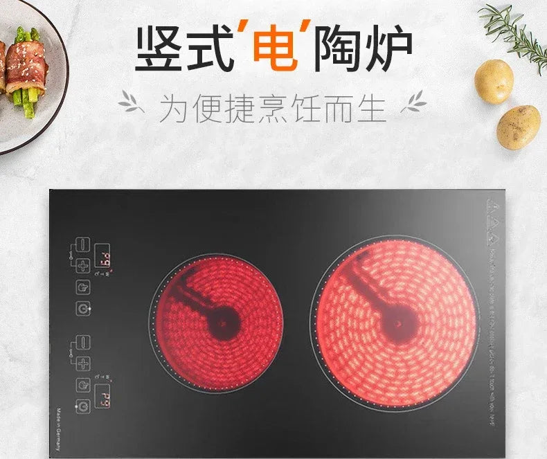 Kitchen 2 Rings Ceramic Cooker Induction Cooktop Double Electric Cooker Hob Heating Cooker Electric Stove Vertical Cooking Plate