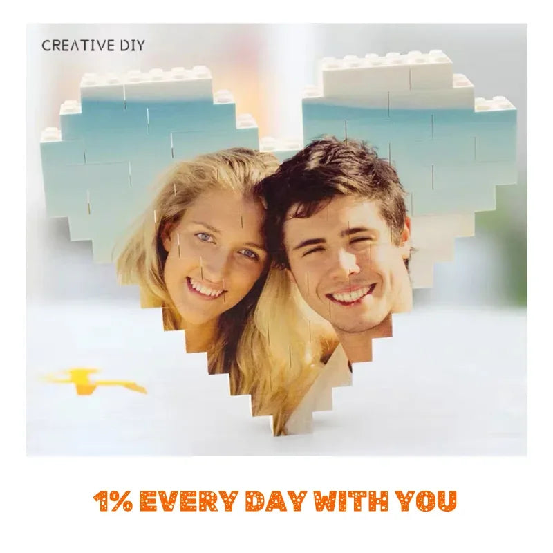 Orange plan Small particle building block heart-shaped photo puzzle base DIY custom Valentine's Day couple gift