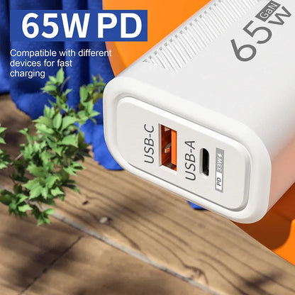 65W GaN USB C Fast Charger QC3.0 EU/US Plug Phone Charger Adapter For iPhone Samsung Xiaomi Quick Charging Type C Wall Charger