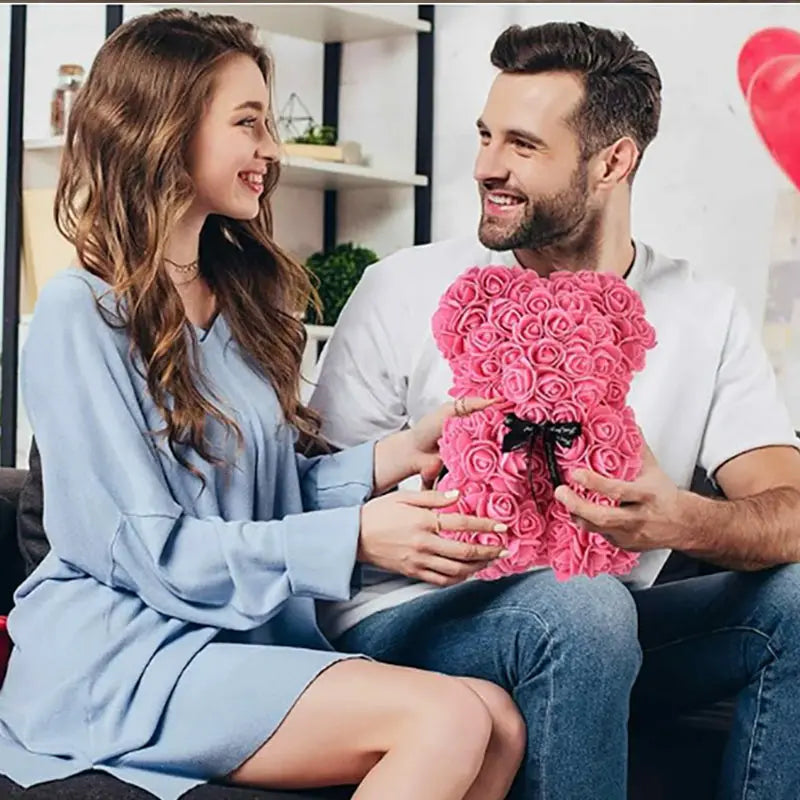 Hot 25cm Foam Rose Bear Desktop Ornament Gift Valentine's Day Home Wedding Party Fake Flower Decoration Figurine Atmosphere Prop