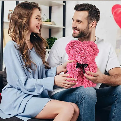 Hot 25cm Foam Rose Bear Desktop Ornament Gift Valentine's Day Home Wedding Party Fake Flower Decoration Figurine Atmosphere Prop
