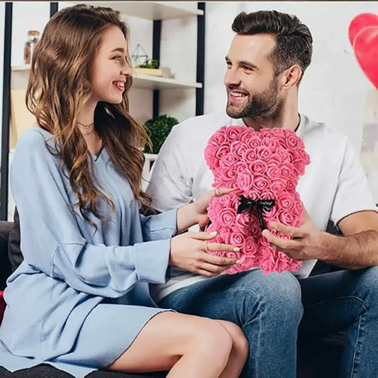 Hot 25cm Foam Rose Bear Desktop Ornament Gift Valentine's Day Home Wedding Party Fake Flower Decoration Figurine Atmosphere Prop