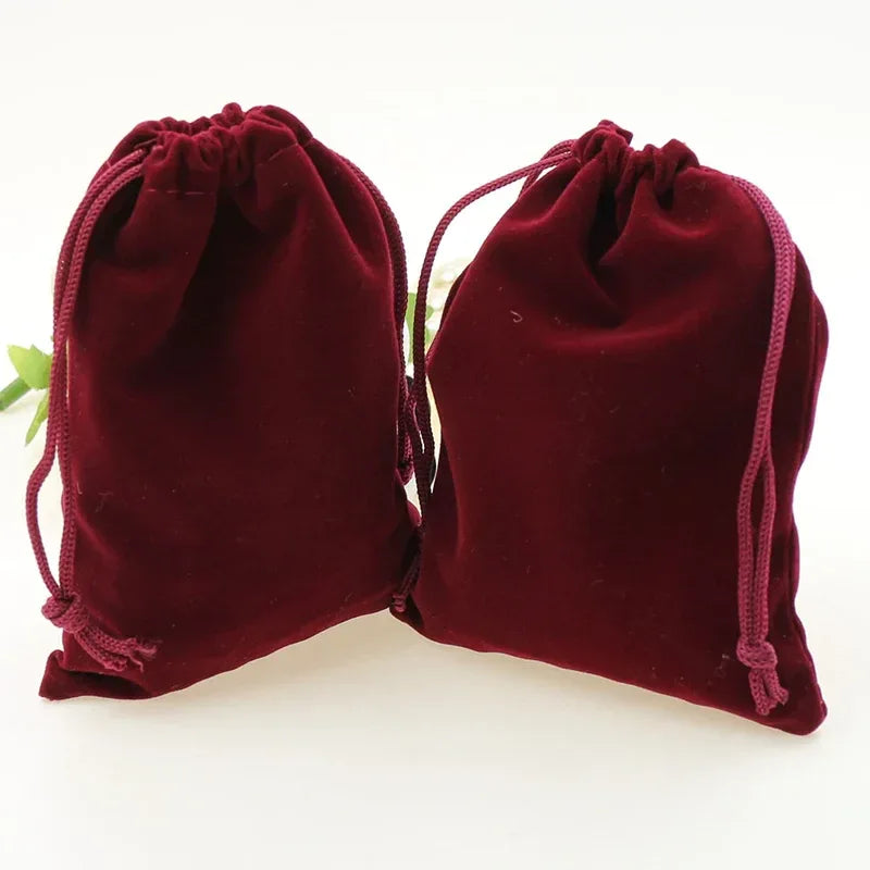 25 Pieces/Batch 15x20 10x15 13x18 9x12 7x9 5x7cm Velvet Drawstring Bag With Jewelry Bag Christmas Wedding Gift Red Velvet Bag