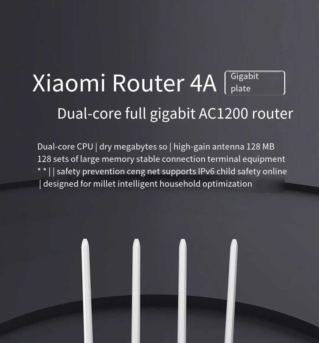 Xiaomi Router 4A Gigabit Edition 1000M 100M 5GHz 2.4GHz WiFi ROM 16MB DDR3 64MB 128MB High Gain 4 Antennas Remote Mi APP Control