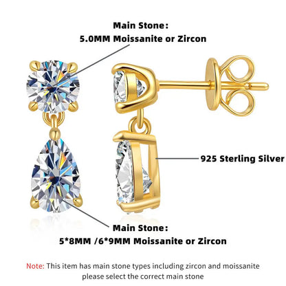 Taoyu 3CT 925 Sterling Silver Moissanite Earrings For Women Men Zircon Drop Earrings Minimalist Fine Jewelry D VVS1 Diamond Gift