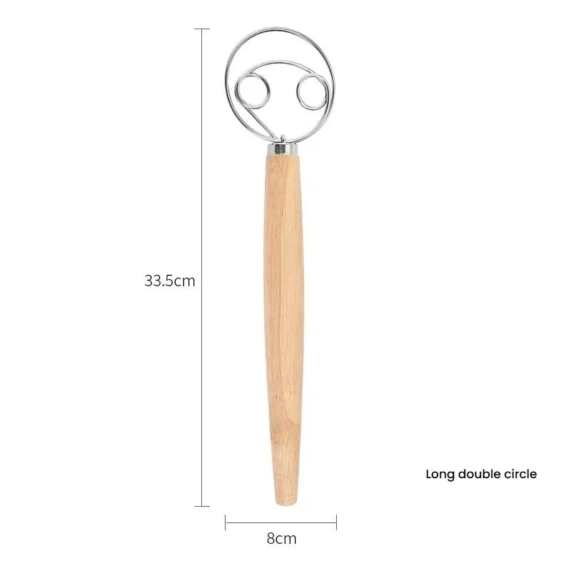 304 Stainless Steel Dough Whisk with Smooth Wooden Handle Sourdough & Bread Mixing 13 Inch Danish Dough Whisk Bread Tools