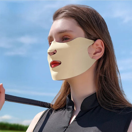 Women Men Sunscreen Mask Outdoor Cycling Face Mask Breathable Reusable Double Layer Ice Silk Masks Anti-UV Sun