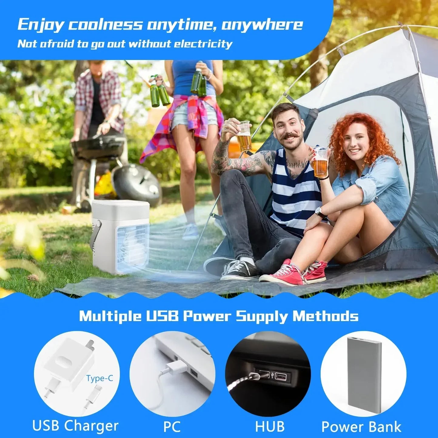 Portable Air Conditioner,3 Speed Personal Evaporative Air Cooler with Timer,450ml Water Tank Rechargeable,Quiet Portable Fan