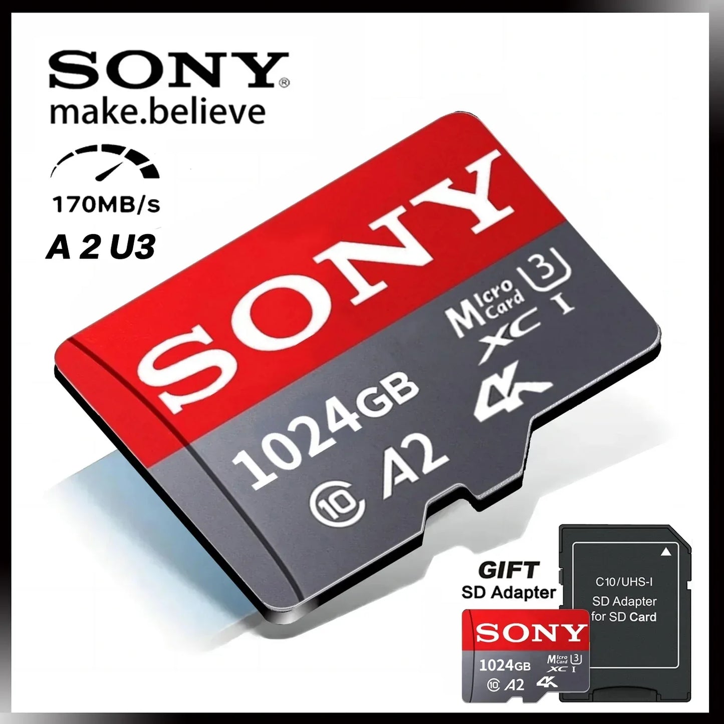 SONY SD Memory Card Extreme Micro TF SD Card 128GB 256GB 1TB 512GB A2 U3 V60 Flash Cards For Xiaomi Phone PC Camera