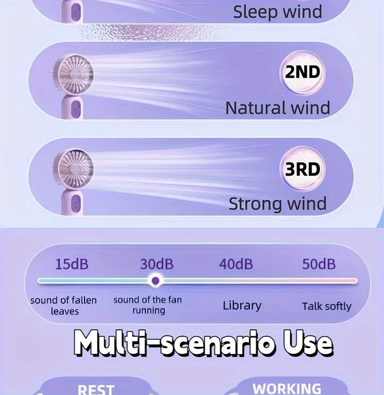 XIAOTREE Portable Fan USB Rechargeable 3-speed Handheld Fan for Men and Women Suitable for Office Outdoor Travel and Camping
