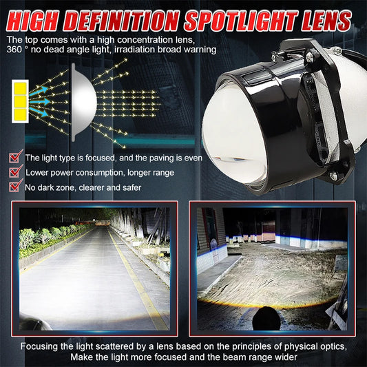 2.5 Inch Bi Led Projector Lens Led Light H4 H7 9005 9006 Car Headlight Bulb High Low Beam 6000K Diode 100W 40000LM Turbo Tuning by PDG ibma