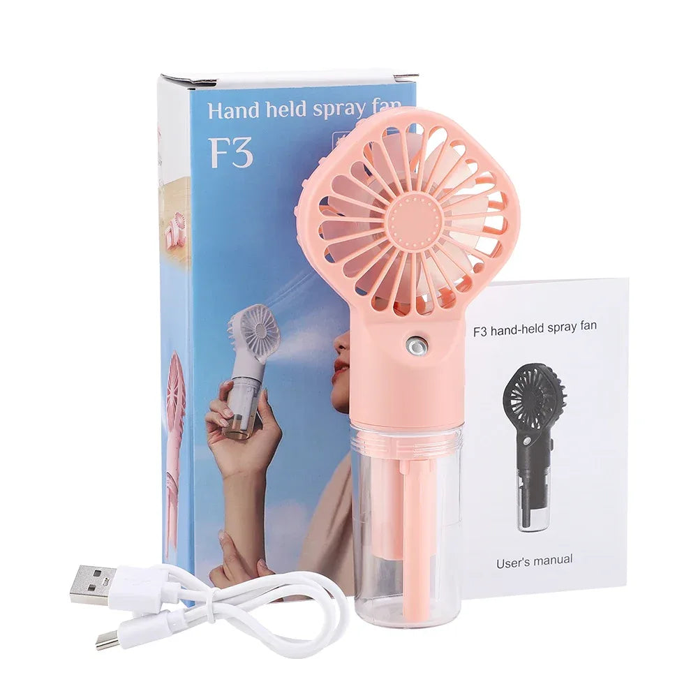Handheld Mini Quiet Air Cooling Fan Portable Water Mist Fan USB Charging 4 Speed Humidification Spray Fan for Home Office Dorm