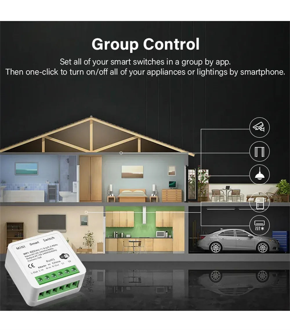 AUBESS Tuya WiFi Smart Switch 16A DIY Breaker Relay Module Smart Home Smart Life App 2 Way Remote Control Via Alexa Google Home