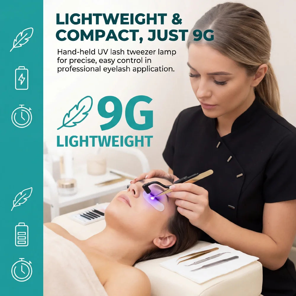 Heatless UV LED Tweezers Lash Lamp 2W Handheld UV Lash System Quick Drying Lamp for Eyelash Extension