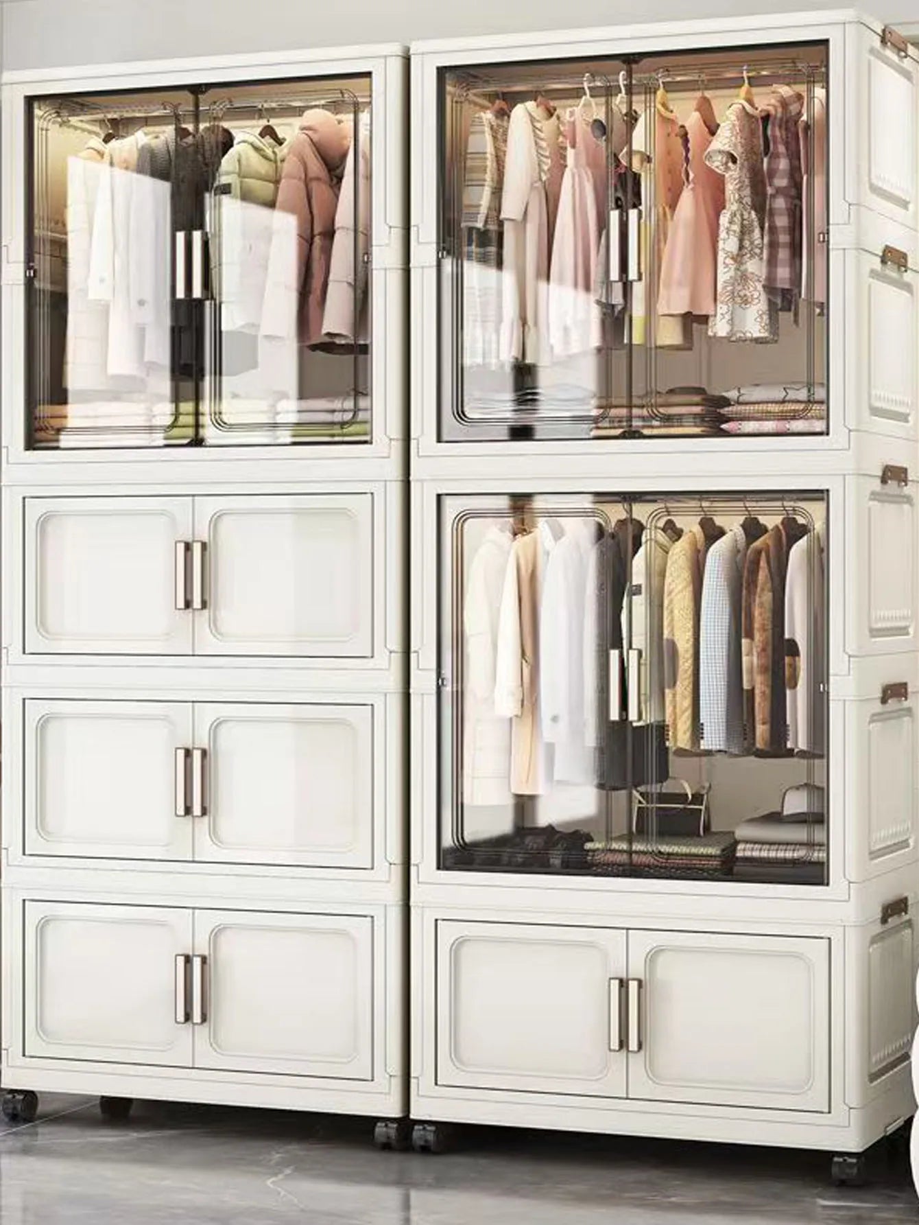 Multi-Functional Folding Storage Cabinet for Home Office Kitchen Bathroom Organizer with Doors White Black Gray