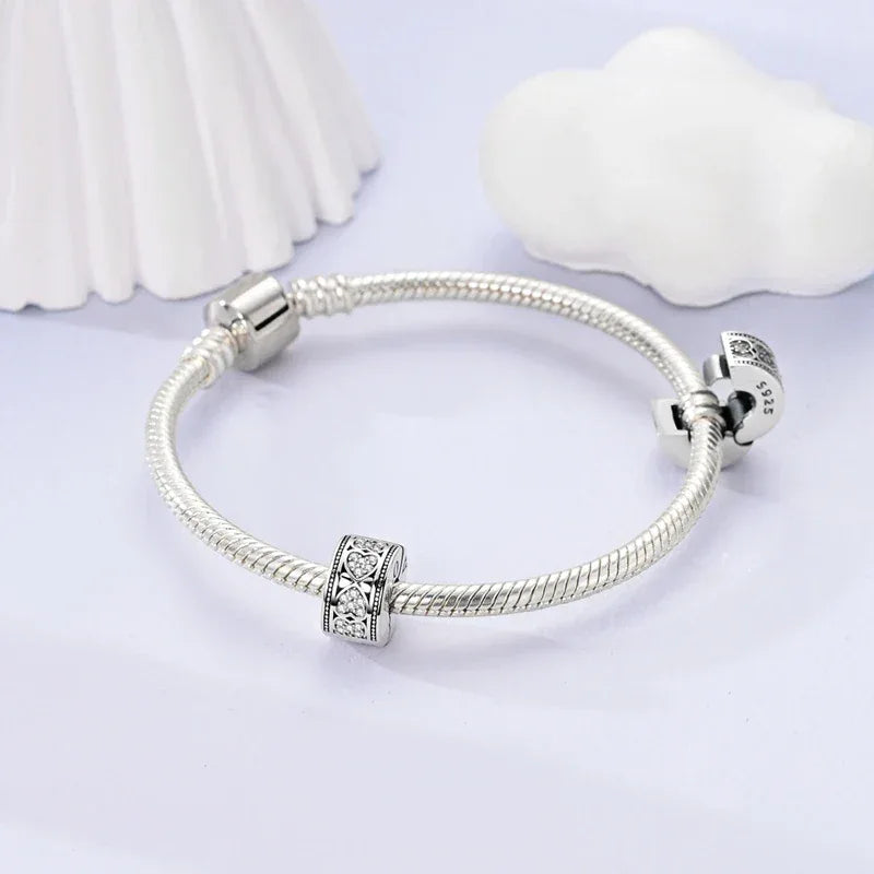 925 Silver Valentine's Day Charms Bead Sparkling Sweet Heart Rose Bear Charm Fit Original Bracelet Bangle Woman DIY Jewelry Gift