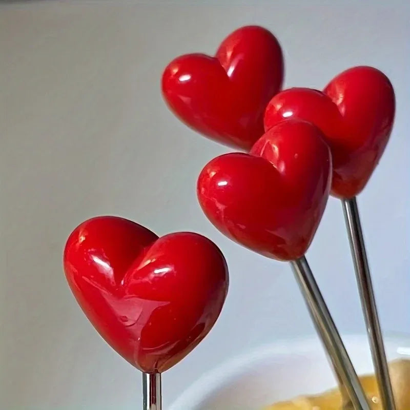 Love Fruit Forks, Stainless Steel Cake Fork Set, Snacks Tableware Set, Kitchen Items, Valentine's Day Party Favors