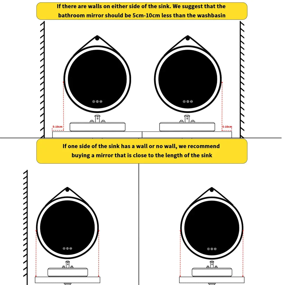 LUVODI 32-Inch Large Round Bathroom Mirror with LED Lights Black Frame Touch Sensor Lighted Mirror for Bathrooms